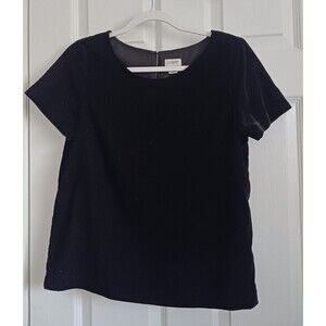J. Crew Velvet Top Short Sleeve Scoop Neck Casual Black Size XS
